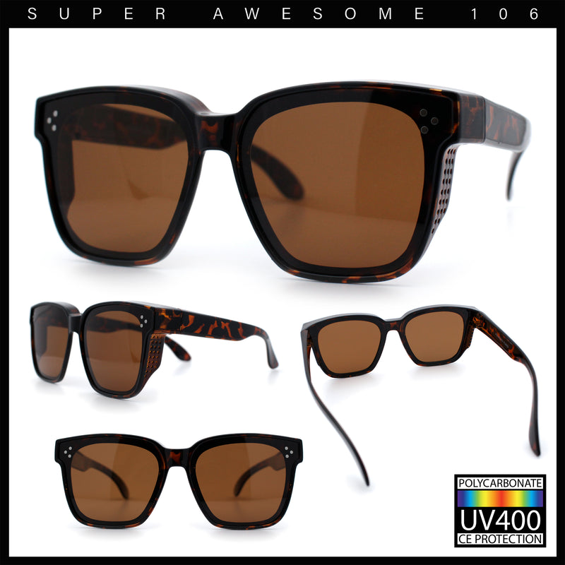 Polarized Fit Over Retro Rectangle Horn Rim Inset Lens Plastic Sunglasses