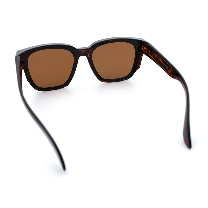 Polarized Fit Over Retro Rectangle Horn Rim Inset Lens Plastic Sunglasses