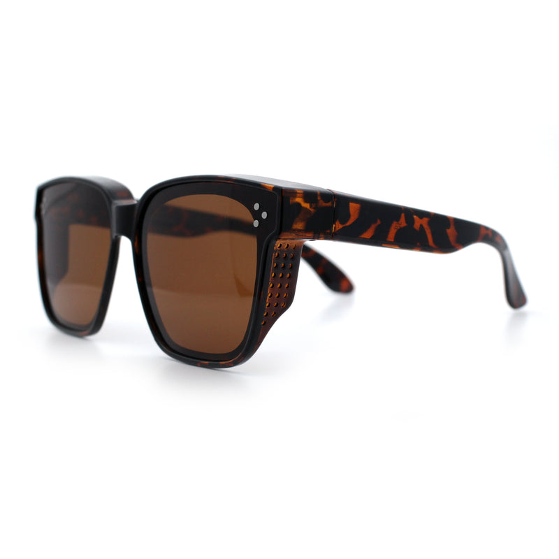 Polarized Fit Over Retro Rectangle Horn Rim Inset Lens Plastic Sunglasses