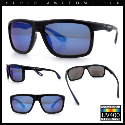 Xloop Classic Mens Color Mirror Wrap Around Rectangular Sport Plastic Sunglasses