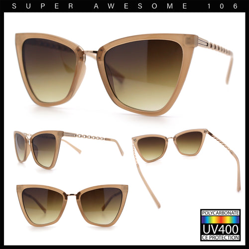 Womens Jewel Chain Arm Plastic Oversize Cat Eye Retro Diva Sunglasses
