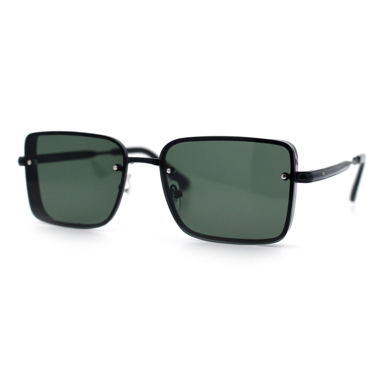Mens Rimless Narrow Rectangle Dimensional Metal Frame Sunglasses