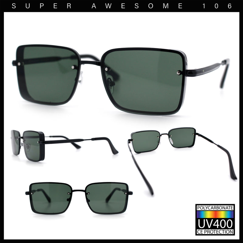 Mens Rimless Narrow Rectangle Dimensional Metal Frame Sunglasses