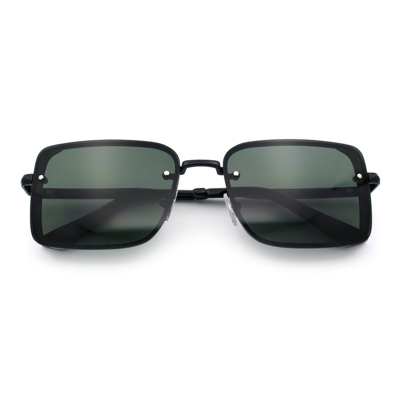 Mens Rimless Narrow Rectangle Dimensional Metal Frame Sunglasses
