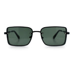 Mens Rimless Narrow Rectangle Dimensional Metal Frame Sunglasses