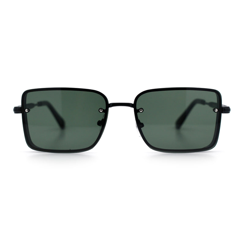 Mens Rimless Narrow Rectangle Dimensional Metal Frame Sunglasses