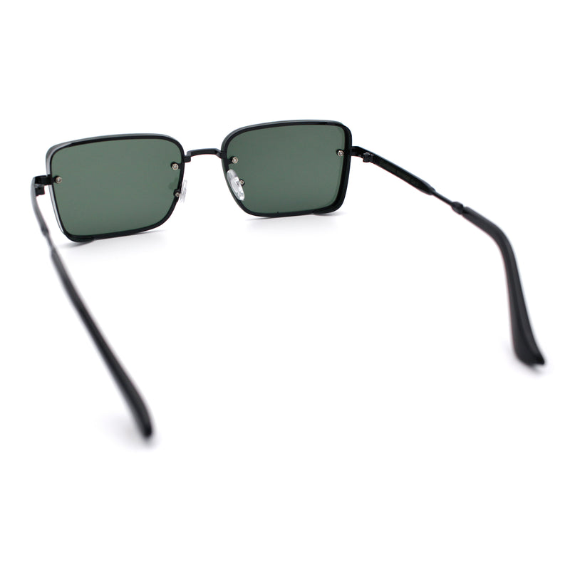 Mens Rimless Narrow Rectangle Dimensional Metal Frame Sunglasses