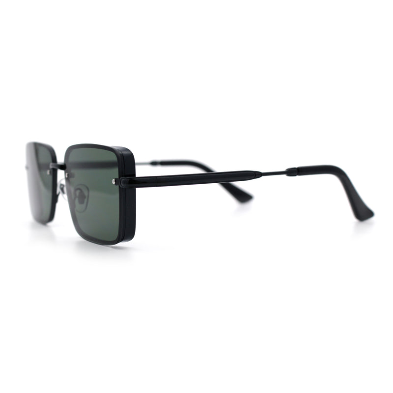 Mens Rimless Narrow Rectangle Dimensional Metal Frame Sunglasses