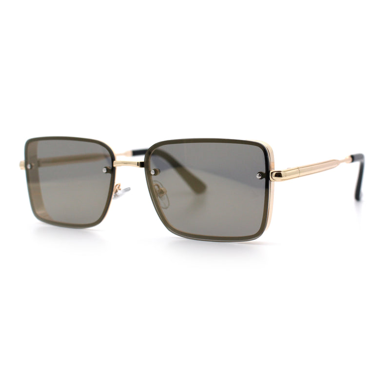 Mens Rimless Narrow Rectangle Dimensional Metal Frame Sunglasses