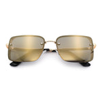 Mens Rimless Narrow Rectangle Dimensional Metal Frame Sunglasses