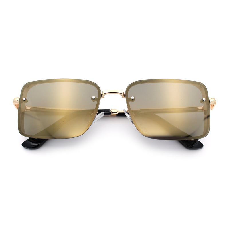 Mens Rimless Narrow Rectangle Dimensional Metal Frame Sunglasses