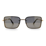 Mens Rimless Narrow Rectangle Dimensional Metal Frame Sunglasses