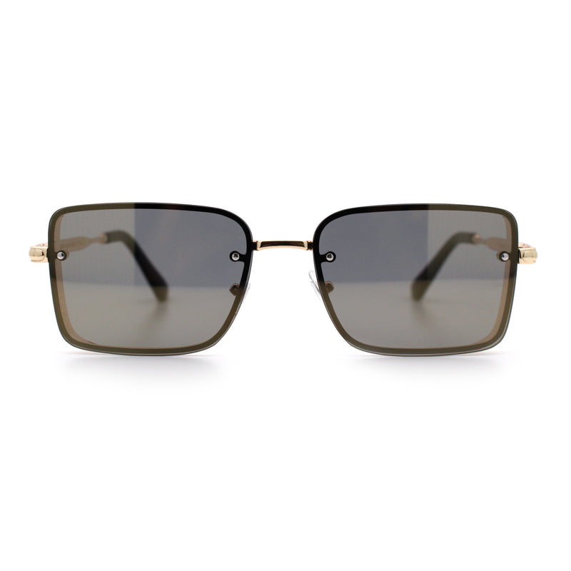 Mens Rimless Narrow Rectangle Dimensional Metal Frame Sunglasses
