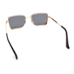 Mens Rimless Narrow Rectangle Dimensional Metal Frame Sunglasses