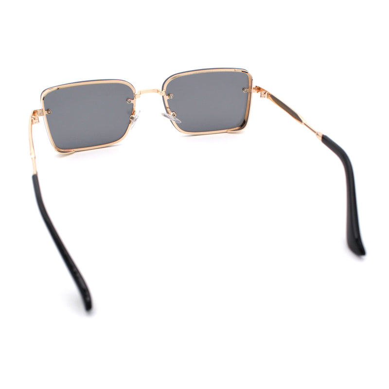 Mens Rimless Narrow Rectangle Dimensional Metal Frame Sunglasses
