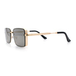 Mens Rimless Narrow Rectangle Dimensional Metal Frame Sunglasses