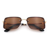 Mens Rimless Narrow Rectangle Dimensional Metal Frame Sunglasses