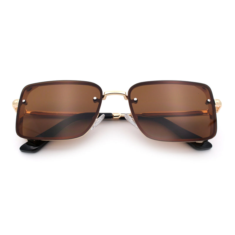 Mens Rimless Narrow Rectangle Dimensional Metal Frame Sunglasses