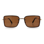 Mens Rimless Narrow Rectangle Dimensional Metal Frame Sunglasses