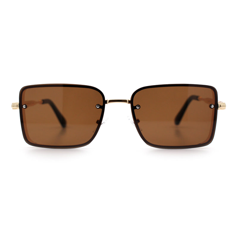 Mens Rimless Narrow Rectangle Dimensional Metal Frame Sunglasses