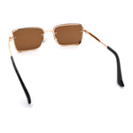 Mens Rimless Narrow Rectangle Dimensional Metal Frame Sunglasses