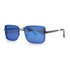 Mens Rimless Narrow Rectangle Dimensional Metal Frame Sunglasses
