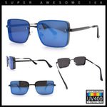 Mens Rimless Narrow Rectangle Dimensional Metal Frame Sunglasses