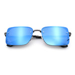 Mens Rimless Narrow Rectangle Dimensional Metal Frame Sunglasses