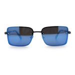 Mens Rimless Narrow Rectangle Dimensional Metal Frame Sunglasses
