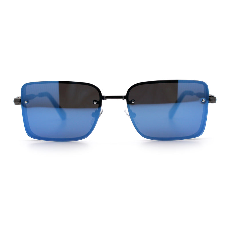 Mens Rimless Narrow Rectangle Dimensional Metal Frame Sunglasses