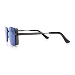 Mens Rimless Narrow Rectangle Dimensional Metal Frame Sunglasses