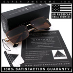 Mens Rimless Narrow Rectangle Dimensional Metal Frame Sunglasses