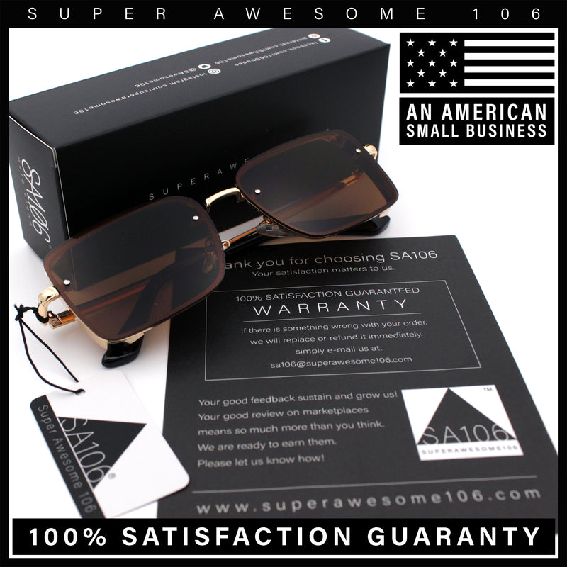 Mens Rimless Narrow Rectangle Dimensional Metal Frame Sunglasses
