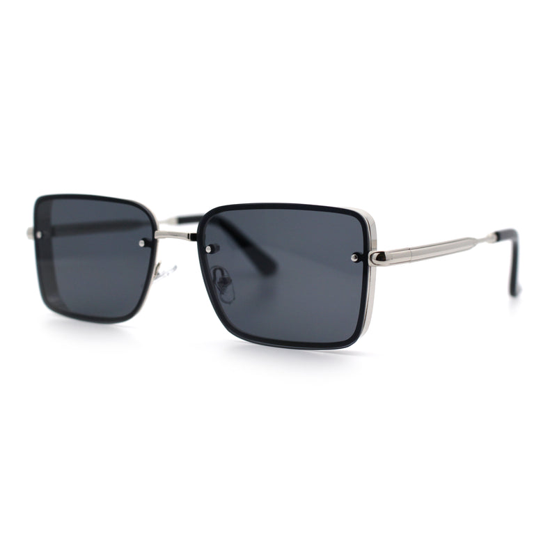 Mens Rimless Narrow Rectangle Dimensional Metal Frame Sunglasses