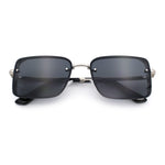 Mens Rimless Narrow Rectangle Dimensional Metal Frame Sunglasses