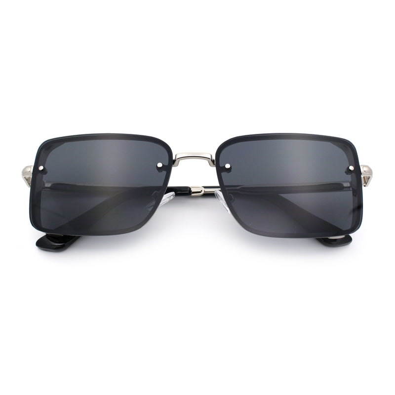 Mens Rimless Narrow Rectangle Dimensional Metal Frame Sunglasses