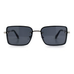 Mens Rimless Narrow Rectangle Dimensional Metal Frame Sunglasses