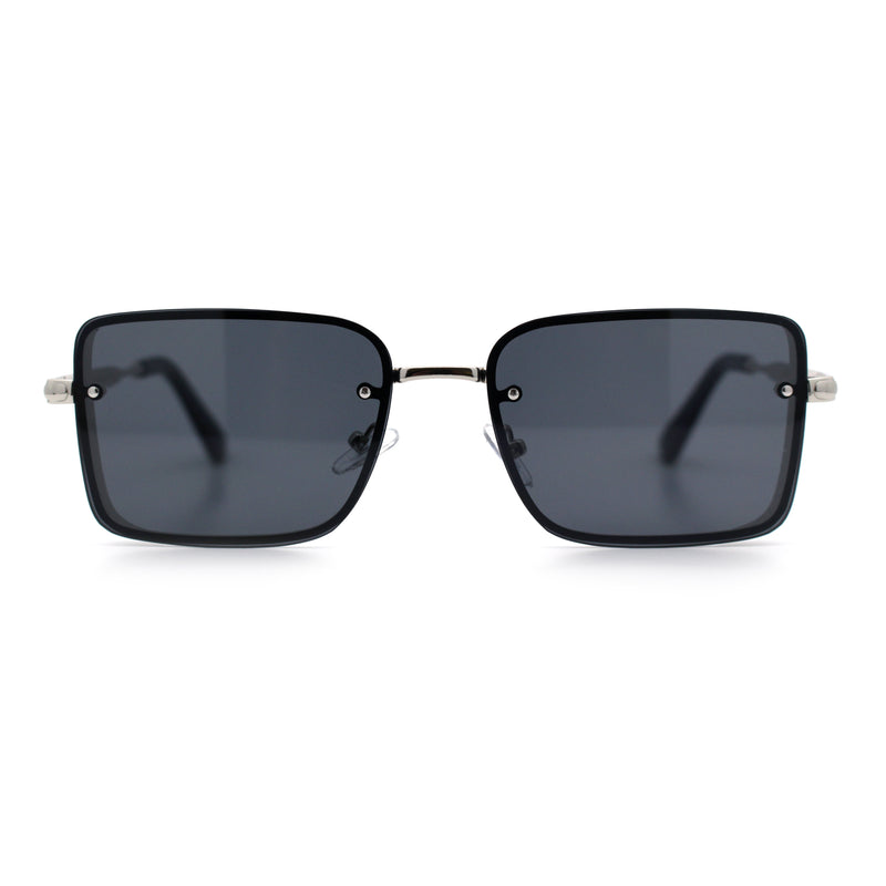 Mens Rimless Narrow Rectangle Dimensional Metal Frame Sunglasses