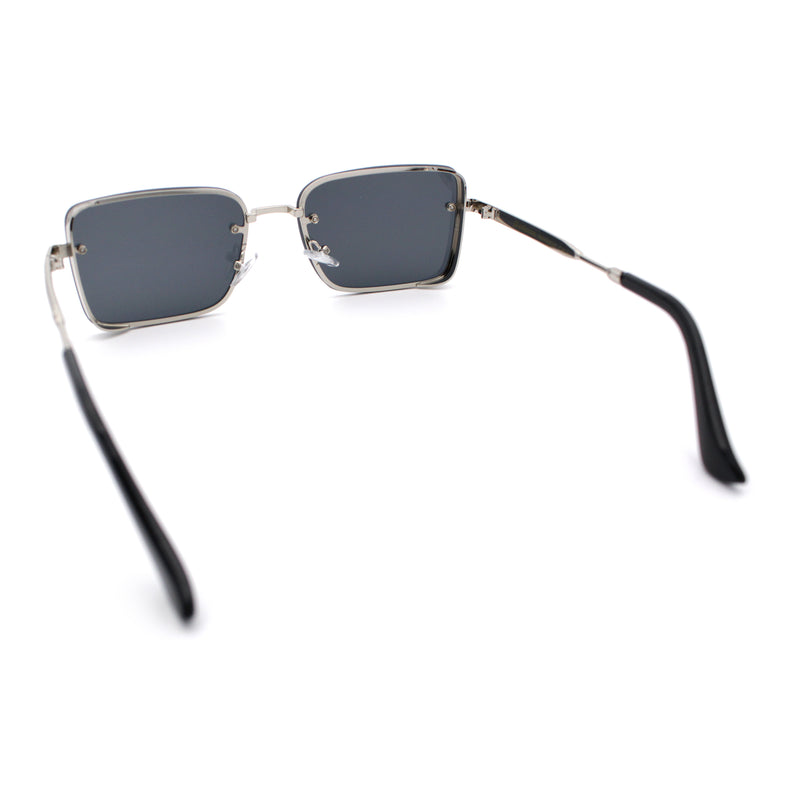 Mens Rimless Narrow Rectangle Dimensional Metal Frame Sunglasses
