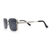 Mens Rimless Narrow Rectangle Dimensional Metal Frame Sunglasses
