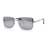 Mens Rimless Narrow Rectangle Dimensional Metal Frame Sunglasses