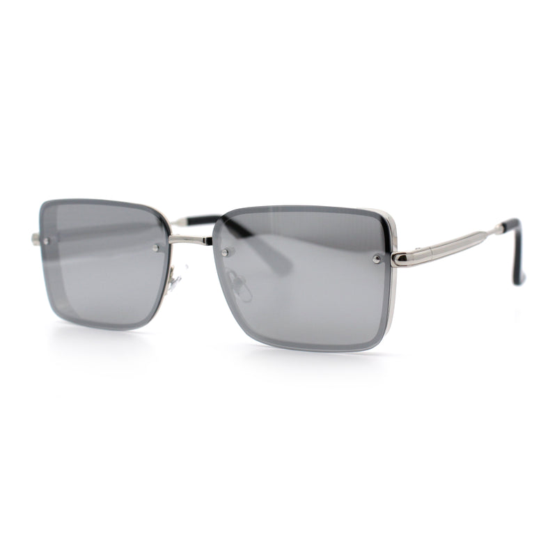 Mens Rimless Narrow Rectangle Dimensional Metal Frame Sunglasses