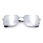Mens Rimless Narrow Rectangle Dimensional Metal Frame Sunglasses
