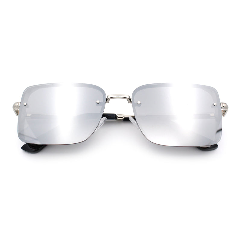 Mens Rimless Narrow Rectangle Dimensional Metal Frame Sunglasses