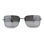 Mens Rimless Narrow Rectangle Dimensional Metal Frame Sunglasses
