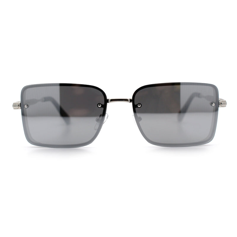 Mens Rimless Narrow Rectangle Dimensional Metal Frame Sunglasses