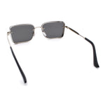 Mens Rimless Narrow Rectangle Dimensional Metal Frame Sunglasses
