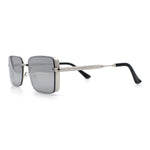 Mens Rimless Narrow Rectangle Dimensional Metal Frame Sunglasses
