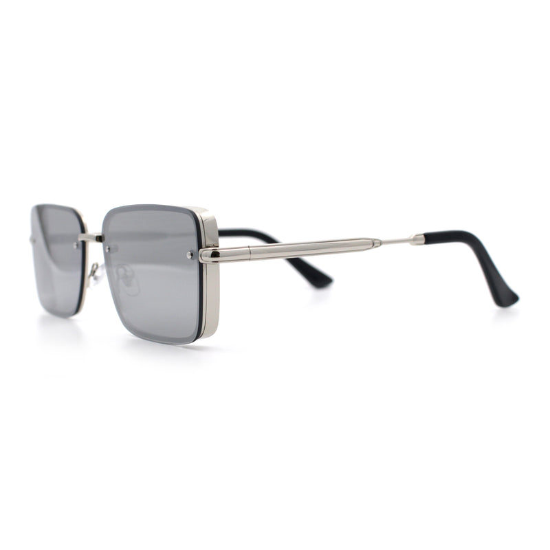 Mens Rimless Narrow Rectangle Dimensional Metal Frame Sunglasses