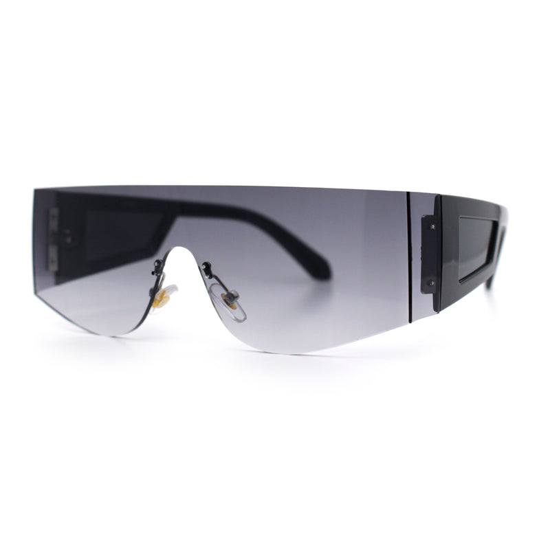 Flat Top Rimless Shield Rectangular 80s Minimalist Sunglasses